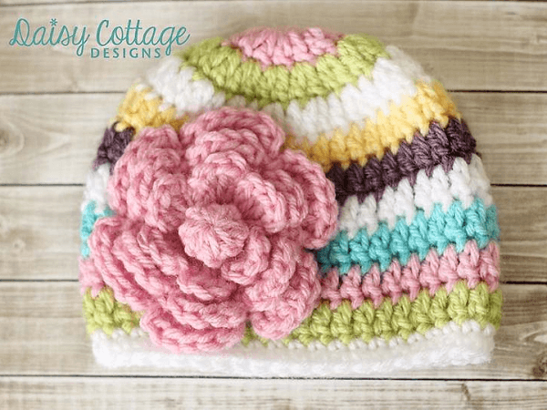 Easy Striped Beanie Crochet Pattern by Daisy Cottage Designs