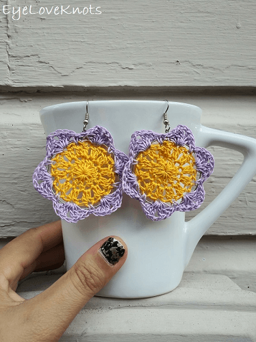Floral Hoop Earrings Free Crochet Pattern by Eye Love Knots