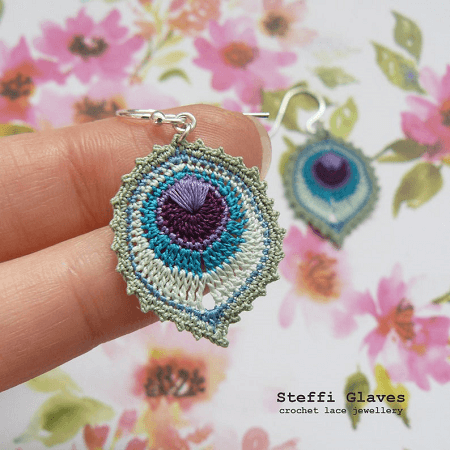 Peacock Feather Earring Crochet Pattern by Steffi Glaves