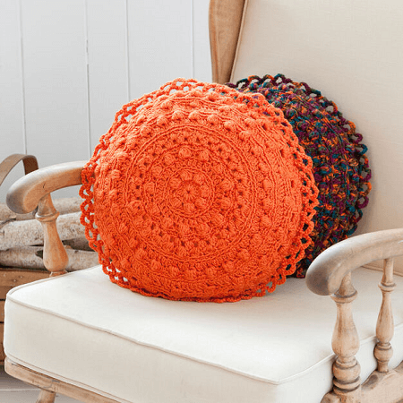 Puff Stitch Round Pillows Crochet Pattern by Red Heart