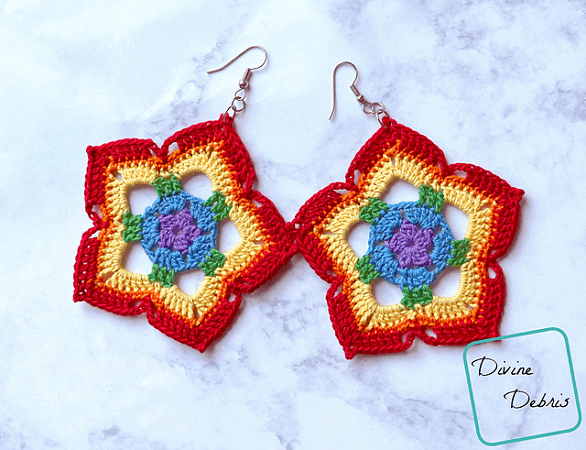 Rainbow Mini Mandala Earrings Crochet Pattern by Divine Debris