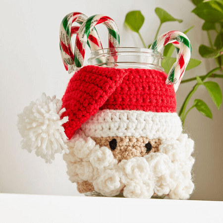 Santa Candy Jar Cover Crochet Pattern by Red Heart