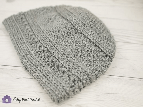 Silver Men's Beanie Crochet Pattern by Salty Pearl Crochet