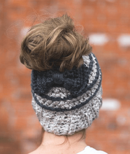 Striped Bun Beanie Crochet Pattern by Made With A Twist