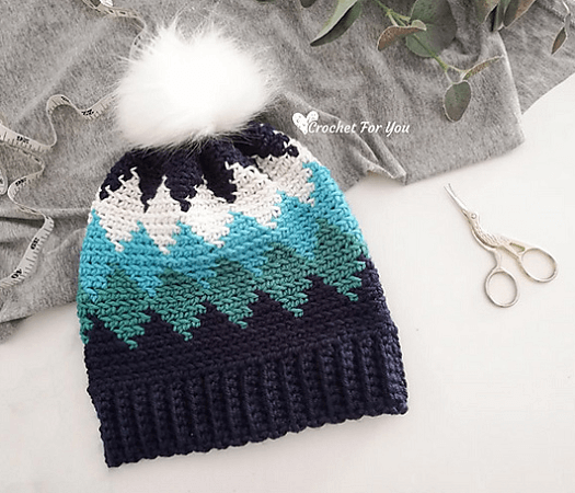 Tapestry Crochet Diamond Beanie Pattern by Crochet For You