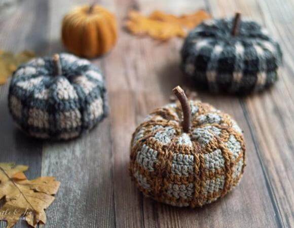 Tartan Plaid Amigurumi Pumpkin Crochet Pattern by Whistle And Ivy