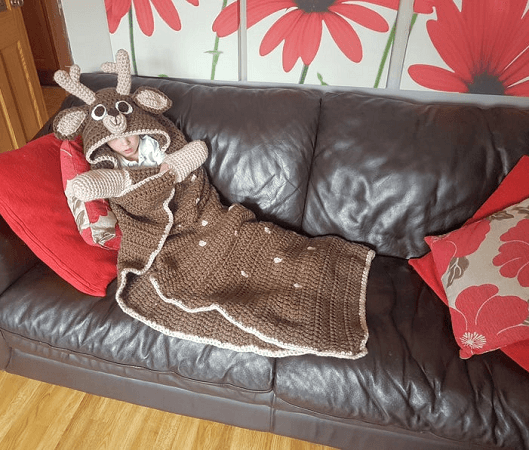 Woodland Deer Hooded Blanket Crochet Pattern by Crafting Happiness UK