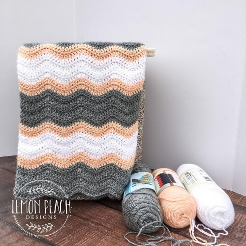 Peach Ripple Stitch Modern Crochet Blancket Pattern by LemonPeachDesigns