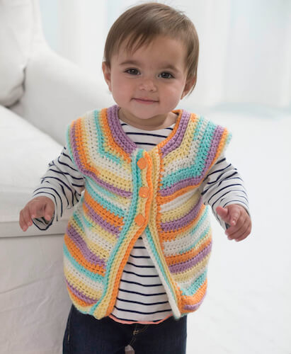 Banana Split Baby Vest Crochet Pattern by Lion Brand