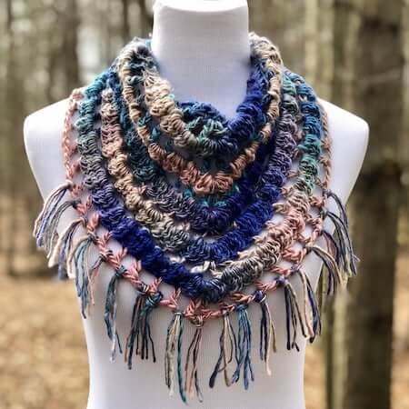 Boho Fringe Triangle Cowl Crochet Pattern by Simply Vintage Crochet