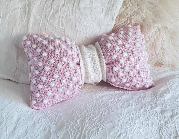 Crochet Bobble Bow Pillow Pattern by Peach And Paige Designs