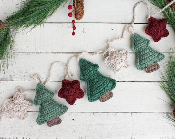 Crochet Christmas Tree And Star Garland Pattern by The Knotted Nest Shop