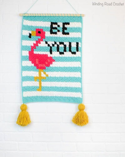 Crochet Flamingo Wall Hanging Pattern by Winding Road Crochet