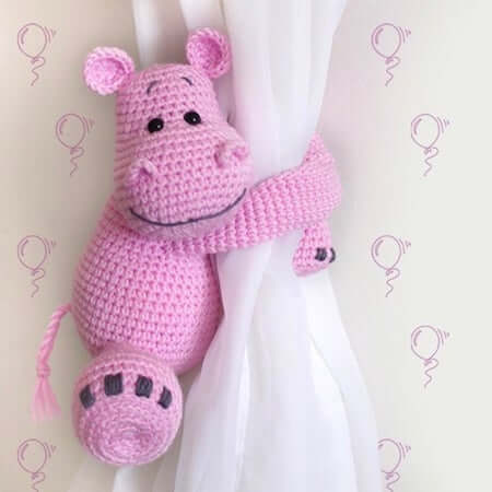 Crochet Hippo Curtain Tie Back Pattern by Cosy Patterns