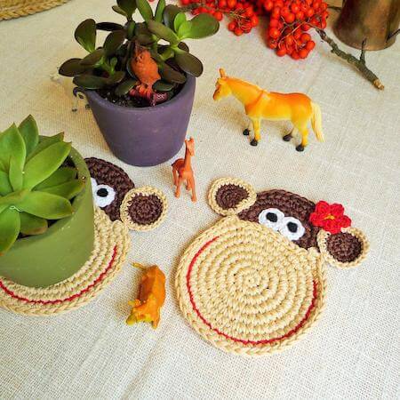  Crochet Monkey Coaster Pattern by Monika Design