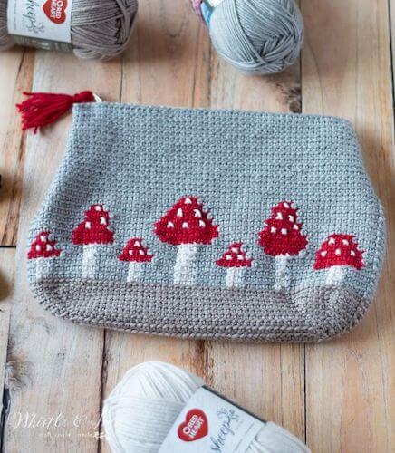 Crochet Mushroom Pouch Pattern by Whistle And Ivy