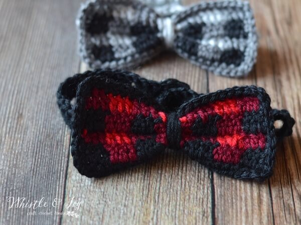 Crochet Plaid Bow Tie Pattern by Whistle And Ivy