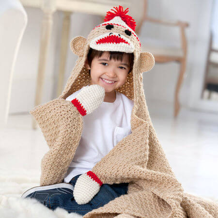 Crochet Sock Monkey Blanket Pattern by Red Heart