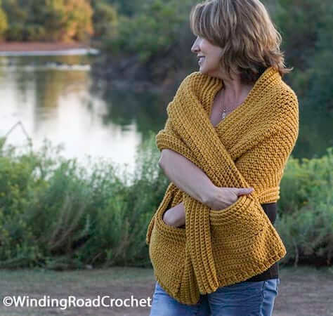 Easy Pocket Shawl Free Crochet Pattern by Winding Road Crochet