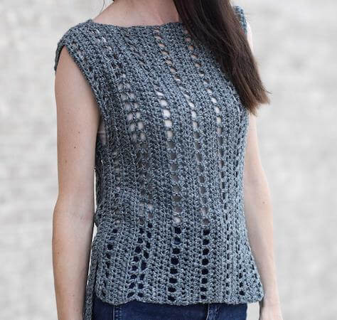 Easy Sleeveless Top Filet Crochet Pattern by Mama In A Stitch