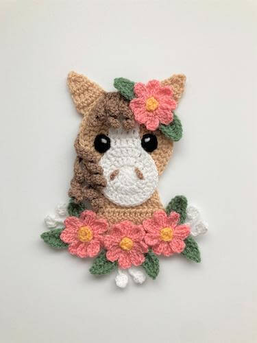 Floral Horse Applique Crochet Pattern by Wilky Wooly Designs