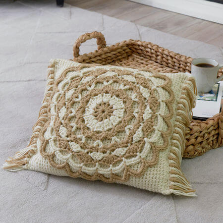 Fringed Mandala Pillow Crochet Pattern by Red Heart