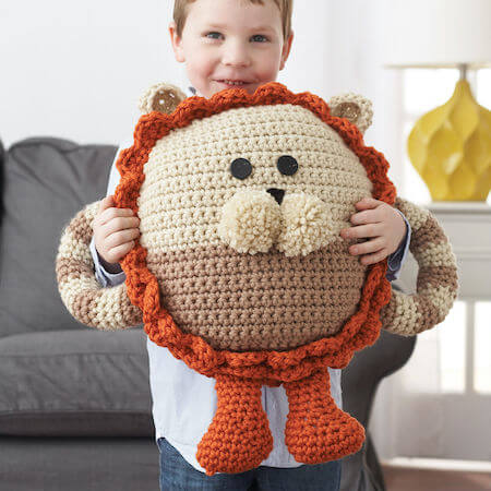 Huggable Lion Pillow Crochet Pattern by Yarnspirations