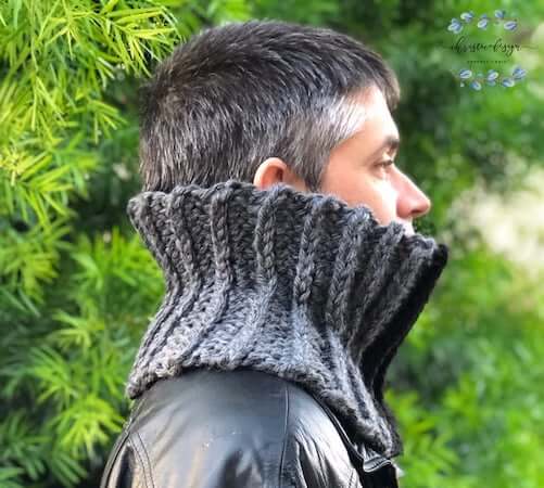 Men's Ribbed Cowl Crochet Pattern by Christa Co Design