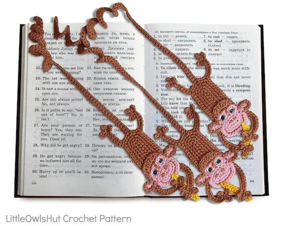 Monkey Bookmark Crochet Pattern by Little Owls Hut