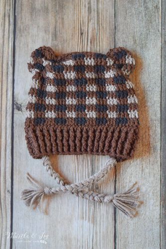 Plaid Crochet Woodland Bear Hat Pattern by Whistle And Ivy