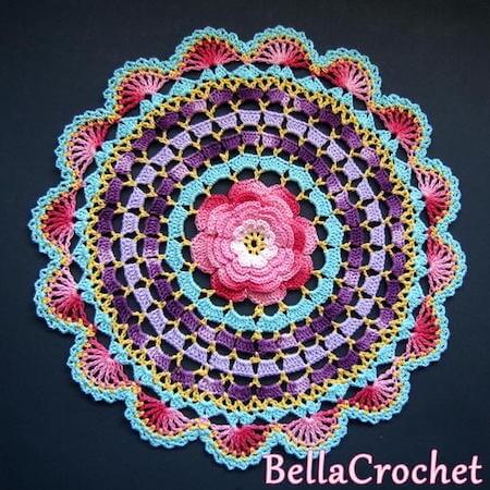 Radiant Rose Mandala Doily Crochet Pattern by Bella Crochet