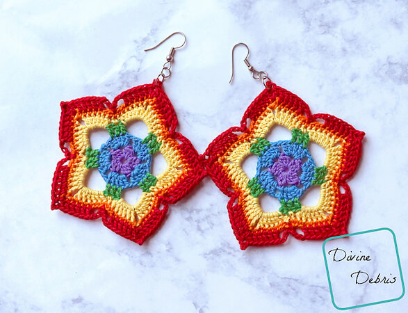 Rainbow Mini Mandala Earrings Crochet Pattern by Divine Debris