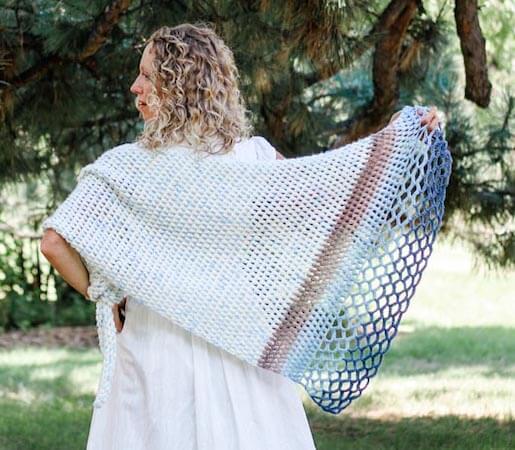 Rising Tide Asymmetrical Shawl Crochet Pattern by Make And Do Crew