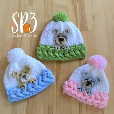 Sleep Tight Teddy Bear Hat Crochet Pattern by Sweet Potato 3 Patterns