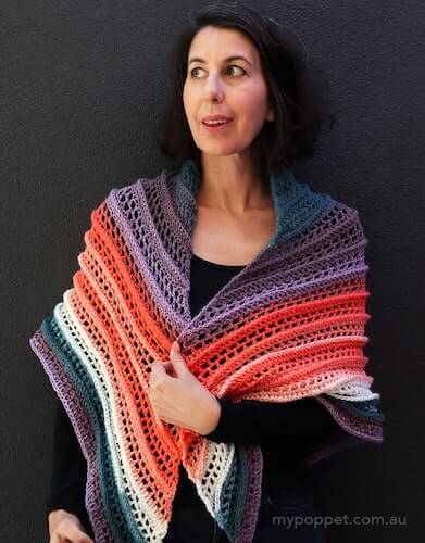 Sunset Peaks Crochet Shawl Pattern by My Poppet Makes