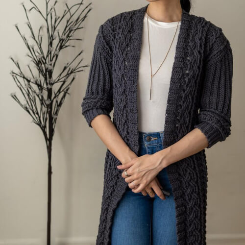 Cable Stitch Cardigan Crochet Duster Pattern by TCDDIY
