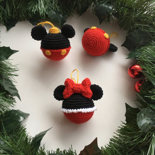Disney bauble Mickey & Minnie Mouse Christmas Crochet Ball Pattern by CrochetGiftByMary