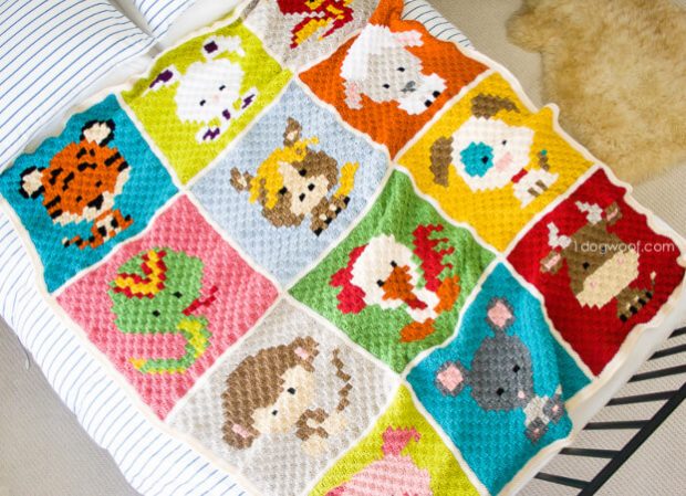 Zoodiacs C2C Crochet Animal Blanket Pattern from One Dog Woof