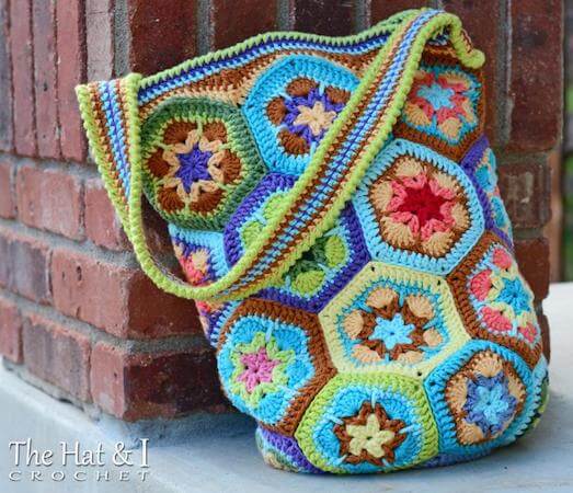 African Flower Shoulder Bag Crochet Pattern by The Hat And I