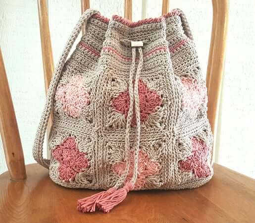 Crochet Drawstring Shoulder Bag Pattern by Kathy's Crochet Closet