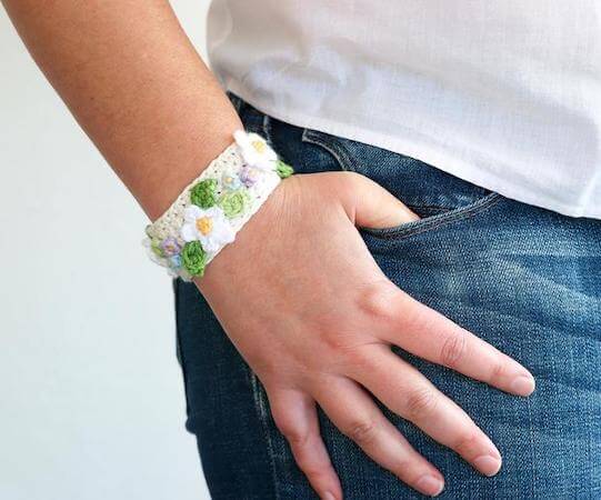 Crochet Flower Bracelet Pattern by Thoresby Cottage