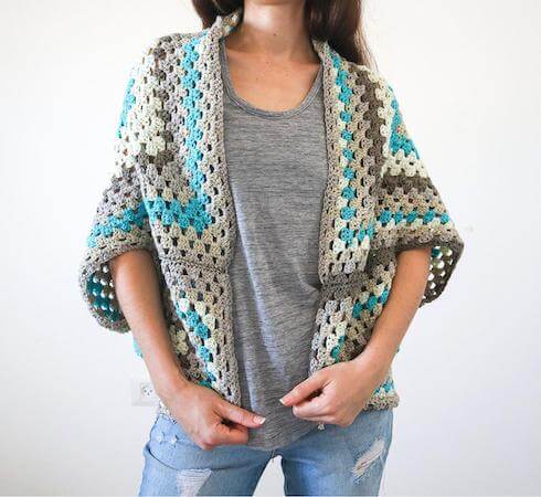Granny Square Crochet Cocoon Cardigan Pattern by The Snugglery Patterns