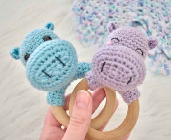 Hippo Rattle Teether Ring Crochet Pattern by A Purpose And A Stitch