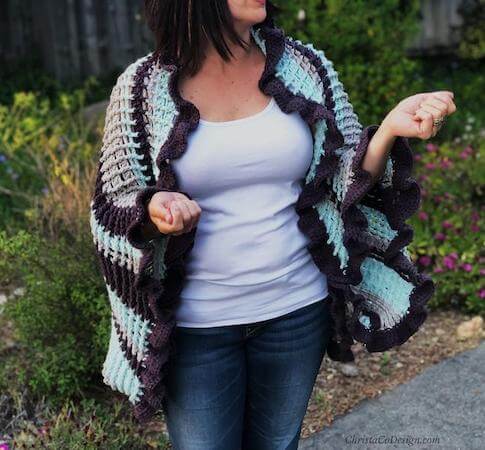 Ruffle Edge Wrap Crochet Pattern by Christa Co Design