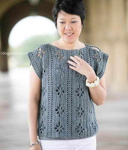 Wildflowers Lace Tunic Top Crochet Pattern by 1 Dog Woof
