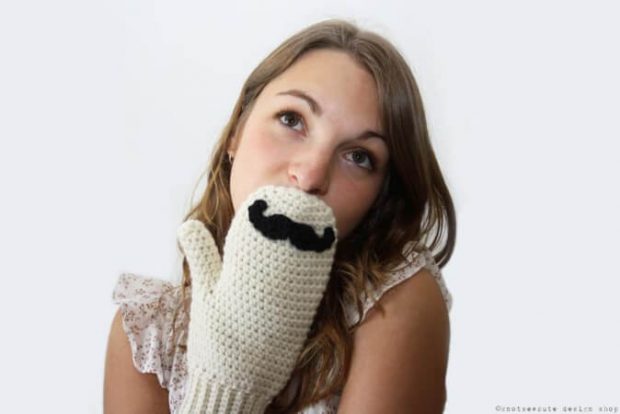 Crochet Mustache Mittens Pattern from knotsewcute