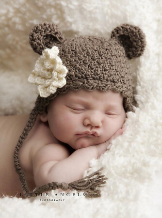 Little Bear Hat with Optional Flower Crochet Pattern by SunsetCrochet