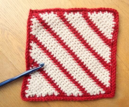 Crochet Candy Cane Blanket Square Pattern by Knitting With Chopsticks