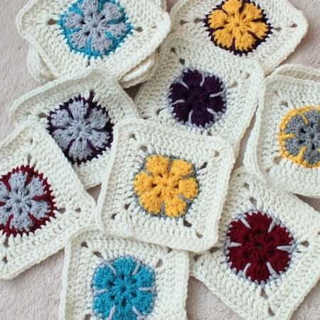 Flower Easy Crochet Square Patterns For Beginners by The Easy Design