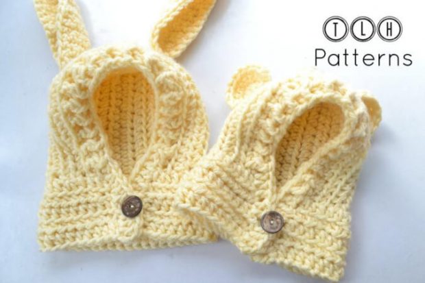 Crochet Hood with Rabbit and Bear Ears Cowl Pattern by TLHpatterns